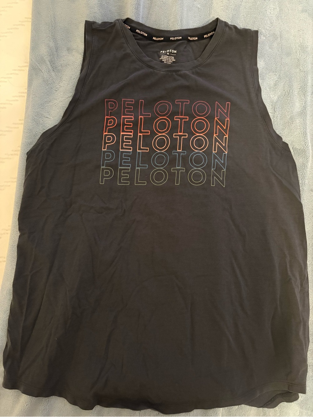 Peloton Dark Grey Muscle Tee with Multicolor Logo